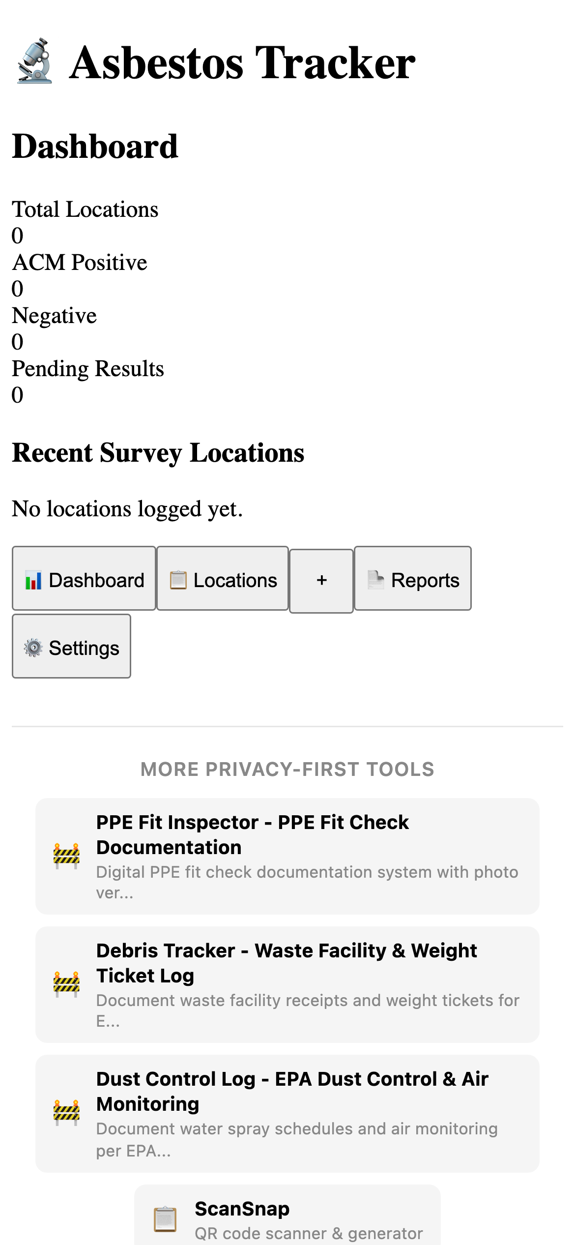 Asbestos Tracker - Pre-Demolition Survey Documentation Pro main interface